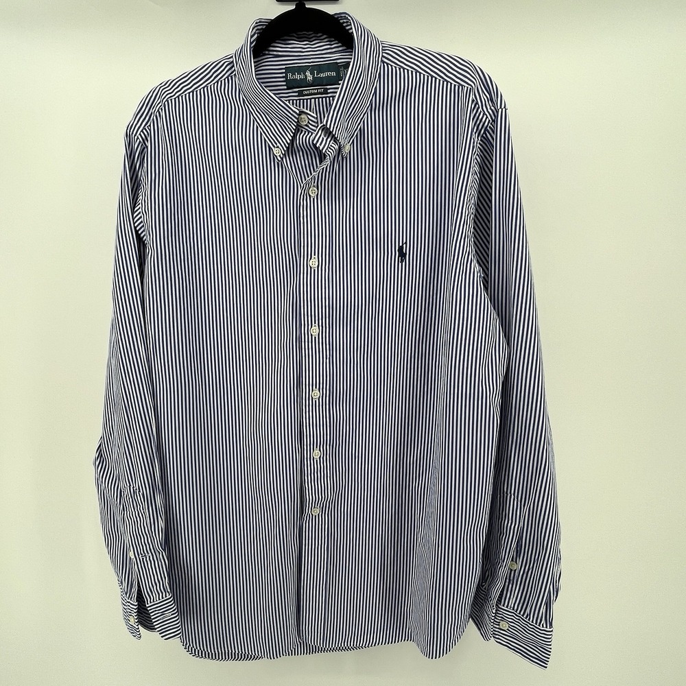 Ralph Lauren Men's Shirt Size XL Blue/White Striped Button Up Long Sleeve - Picture 2 of 9